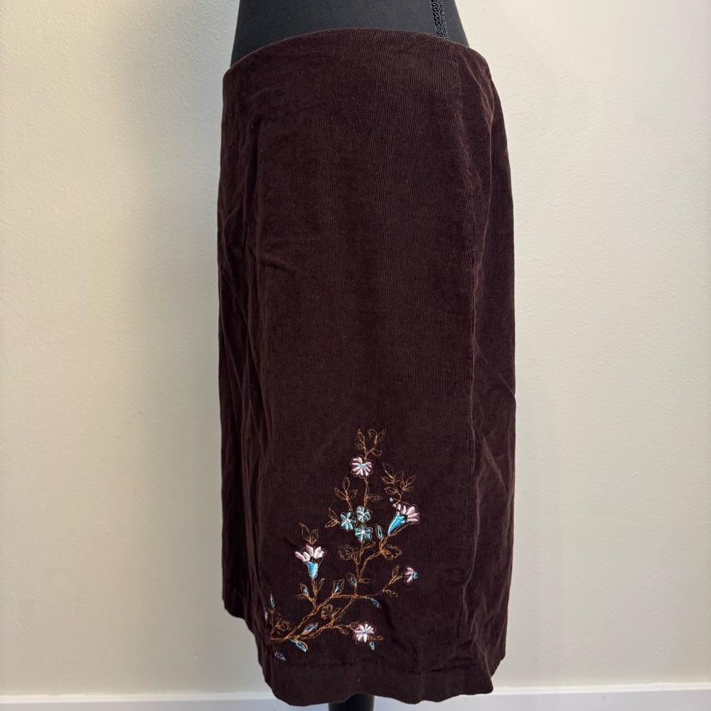 Pure & Simple Women’s knee Length Brown Corduroy Embroidered Pencil Skirt Size12